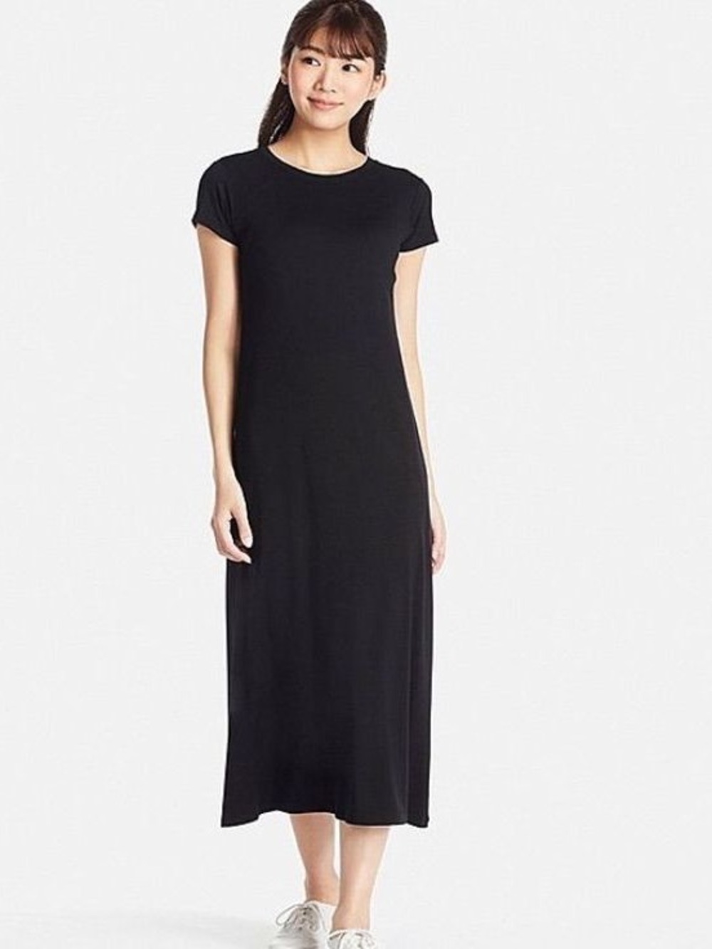 Uniqlo Black Short-Sleeve Midi Dress